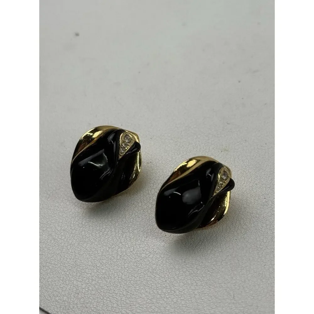 KJL Kenneth Jay Lane for Avon Black Tulip Flower Pierced Earrings Vintage - Picture 3 of 10